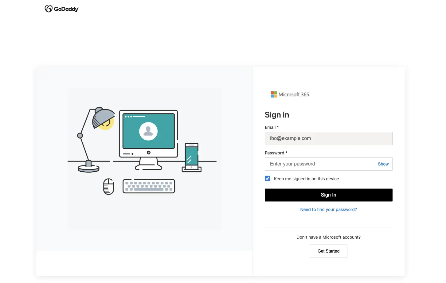 Gefälschte GoDaddy-Anmeldeseite