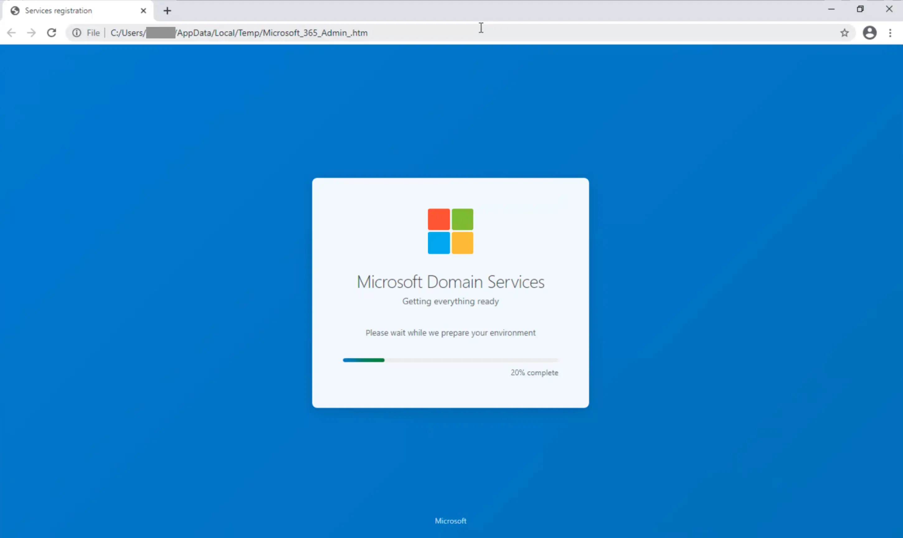 Gefälschte Microsoft Domain Services Startseite
