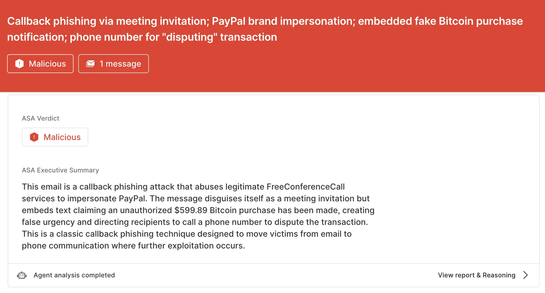 ASA Analyse der Phishing-E-Mail